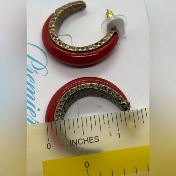 Premier Designs Red and Gold Textured Earrings - Picture 3 of 3